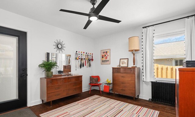 4106 Meyer Ave, Madison, WI 53711 - bedroom with radiator heating unit, wood finished floors, baseboards, and a ceiling fan