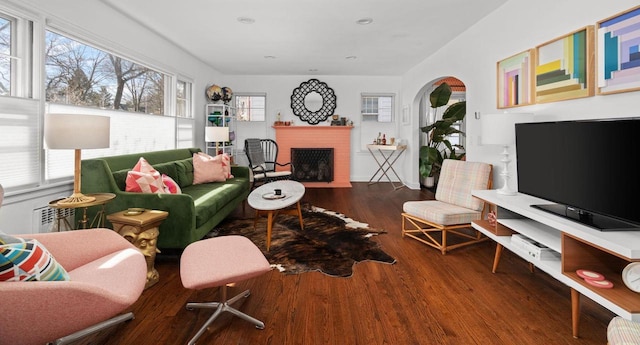 4106 Meyer Ave, Madison, WI 53711 - living room featuring wood finished floors, a fireplace, and recessed lighting