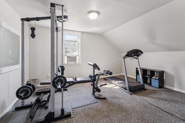 1578 Cass St, Green Bay, WI 54302 - exercise room featuring baseboards, vaulted ceiling, and cooling unit