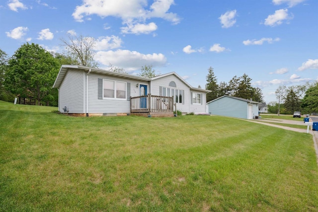 119 White St, Benton, WI 53803 - view of front of home featuring a front lawn, a deck, and crawl space