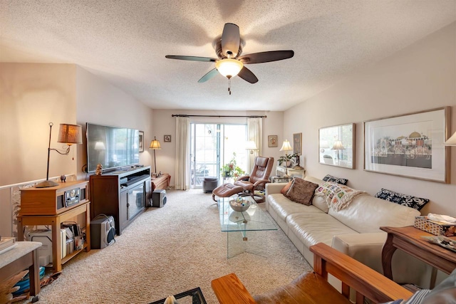 14 Golf Course Rd, Madison, WI 53704 - living room featuring a textured ceiling, ceiling fan, and carpet