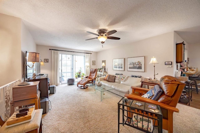 14 Golf Course Rd, Madison, WI 53704 - living room featuring a ceiling fan, a textured ceiling, and carpet floors