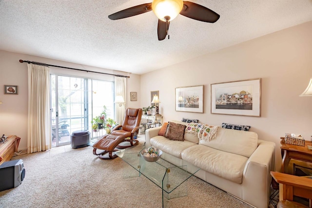 14 Golf Course Rd, Madison, WI 53704 - carpeted living area featuring a ceiling fan and a textured ceiling