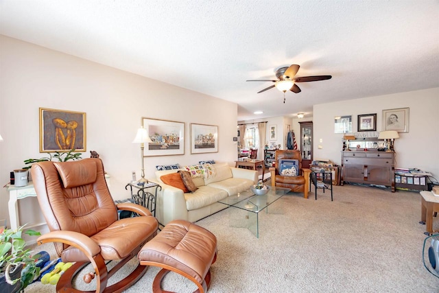 14 Golf Course Rd, Madison, WI 53704 - living room featuring ceiling fan, carpet, and a textured ceiling