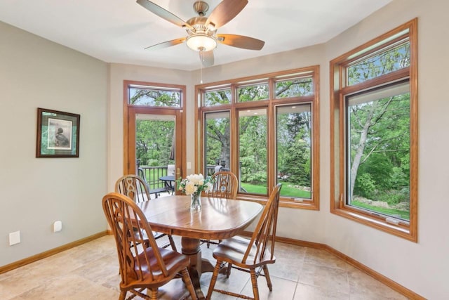 1816 Blue Ridge Trl, Waunakee, WI 53597 - dining room featuring a ceiling fan, baseboards, and light tile patterned floors