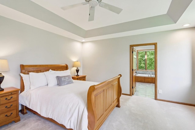 1816 Blue Ridge Trl, Waunakee, WI 53597 - bedroom featuring light colored carpet, baseboards, connected bathroom, recessed lighting, and a ceiling fan