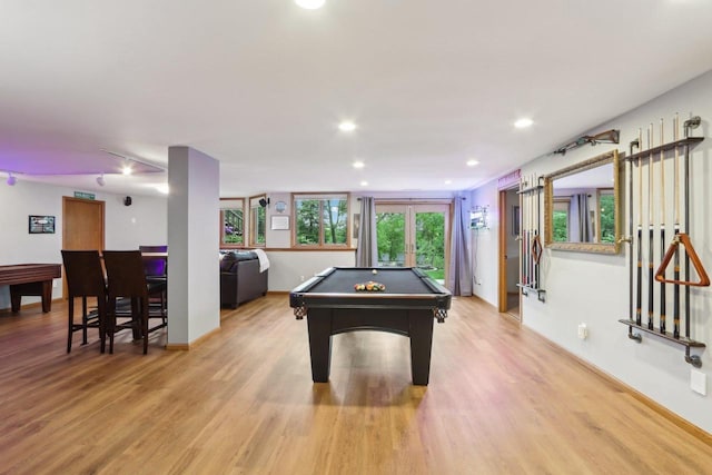 1816 Blue Ridge Trl, Waunakee, WI 53597 - recreation room with pool table, light wood-type flooring, recessed lighting, and baseboards