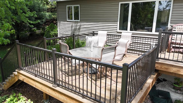 N1423 Silver Canoe Rd, Keshena, WI 54135 - wooden terrace featuring outdoor dining area