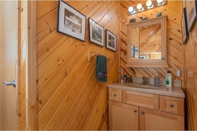 601 Idlewild St Unit 104, Balsam Lake, WI 54810 - bathroom with vanity and wood walls