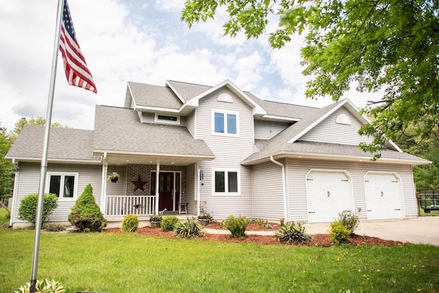 23718 Emblem Ave, Tomah, WI 54660 - traditional home with covered porch, a shingled roof, an attached garage, a front lawn, and driveway