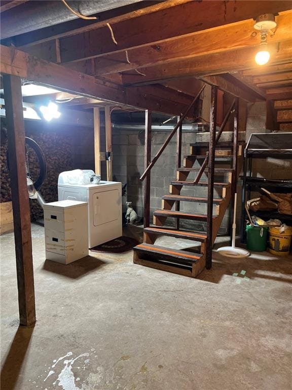 W4670 County Highway F, Springbrook, WI 54875 - unfinished below grade area with washer and clothes dryer and stairs