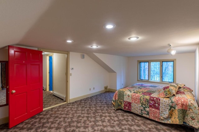 8395 Woolpy Dr, Minocqua, WI 54548 - carpeted bedroom with recessed lighting, a baseboard radiator, and baseboards