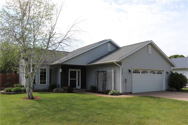 3530 Briarcrest Dr, Eau Claire, WI 54701 - ranch-style house with a garage, a front lawn, driveway, and roof with shingles
