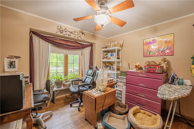 18886 53rd Ave, Chippewa Falls, WI 54729 - office space featuring hardwood / wood-style floors, crown molding, and a ceiling fan