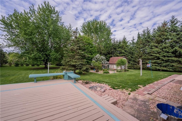 18886 53rd Ave, Chippewa Falls, WI 54729 - wooden terrace featuring a yard and an outdoor structure