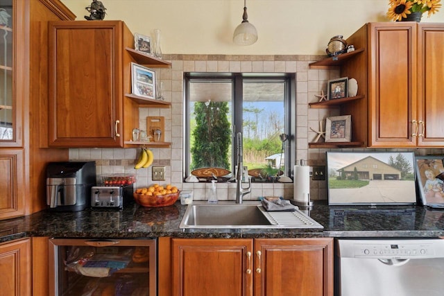 N124W13900 Lovers Ln, Germantown, WI 53022 - kitchen with open shelves, dishwasher, and wine cooler