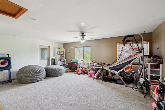 N124W13900 Lovers Ln, Germantown, WI 53022 - rec room featuring carpet floors and ceiling fan