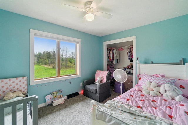 N124W13900 Lovers Ln, Germantown, WI 53022 - carpeted bedroom featuring a closet, baseboards, and a ceiling fan