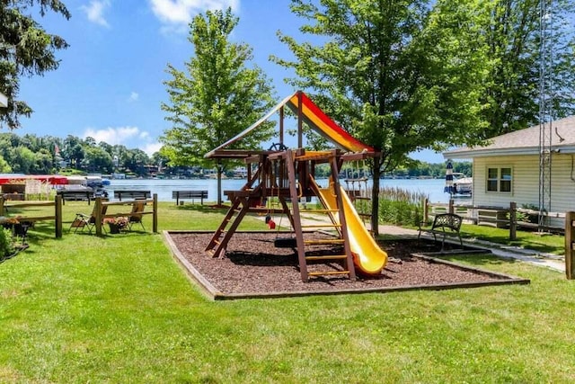 W5229 Surfwood Dr Unit 3B, Elkhorn, WI 53121 - community playground featuring a yard and a water view