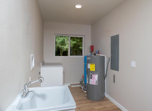 N3725 County Road Ee, Redgranite, WI 54970 - utility room with electric water heater, a sink, and electric panel