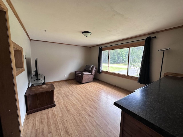 6111 Magnolia Dr, Wisconsin Rapids, WI 54494 - unfurnished living room featuring crown molding, light wood finished floors, and baseboards