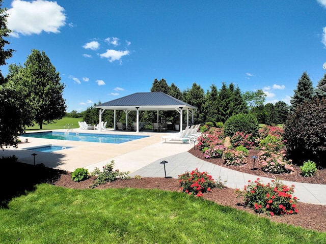 5021 Sherwood Ct, Burlington, WI 53105 - outdoor pool with a gazebo, a yard, and a patio