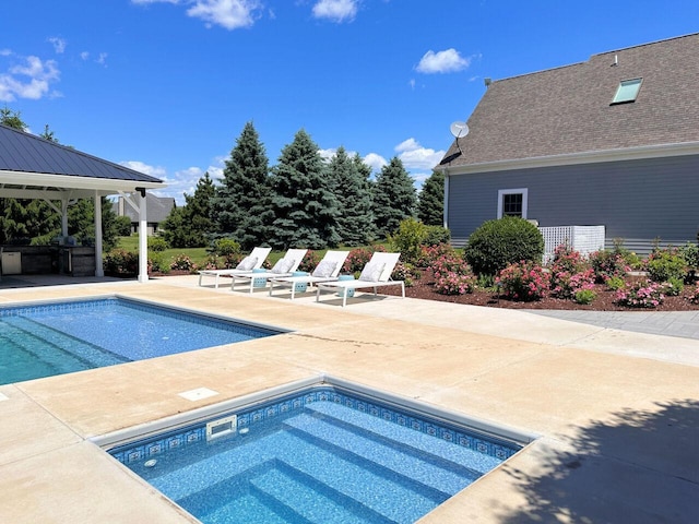 5021 Sherwood Ct, Burlington, WI 53105 - outdoor pool with a hot tub, a patio area, and a gazebo