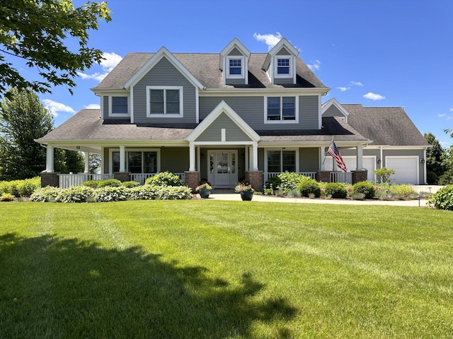 5021 Sherwood Ct, Burlington, WI 53105 - view of front of property with covered porch, a front lawn, an attached garage, and roof with shingles
