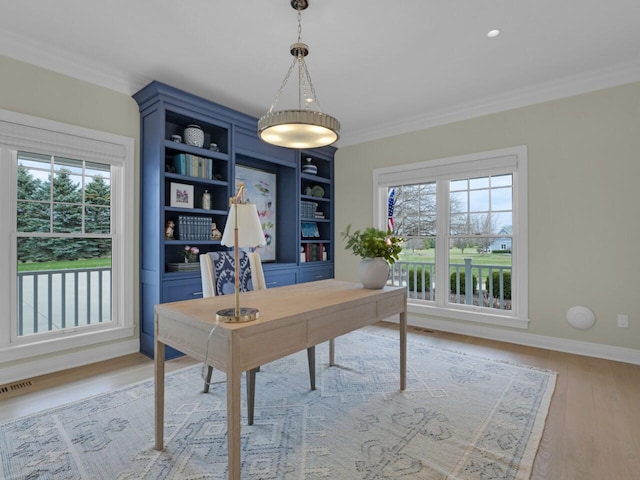 5021 Sherwood Ct, Burlington, WI 53105 - office with ornamental molding, wood finished floors, and baseboards