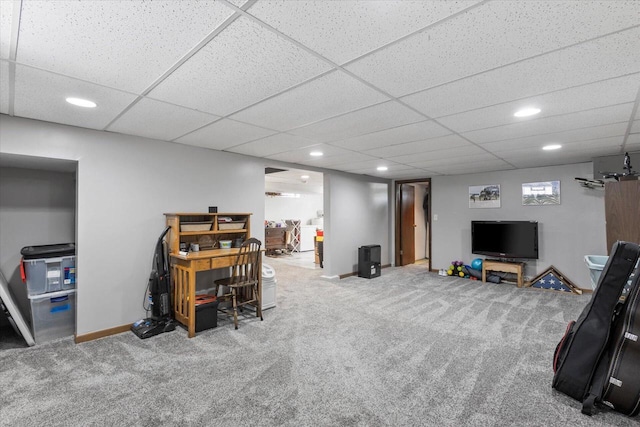 1941 Beulah Ave, East Troy, WI 53120 - carpeted living area with baseboards, recessed lighting, and a drop ceiling