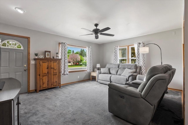1941 Beulah Ave, East Troy, WI 53120 - living room with ceiling fan, baseboards, and carpet
