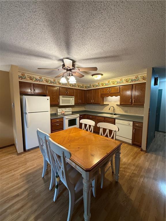 51 Stump Lake Rd, Chippewa Falls, WI 54729 - dining space featuring wood finished floors, a textured ceiling, and ceiling fan