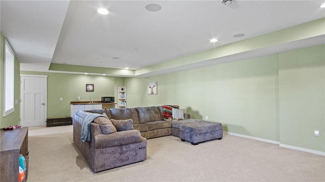 3312 White Oak Ln, Eau Claire, WI 54703 - living room with carpet, bar with sink, baseboards, and recessed lighting