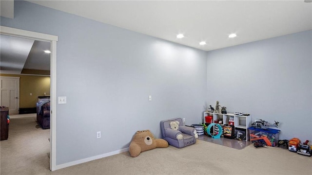 3312 White Oak Ln, Eau Claire, WI 54703 - recreation room featuring carpet floors, recessed lighting, and baseboards