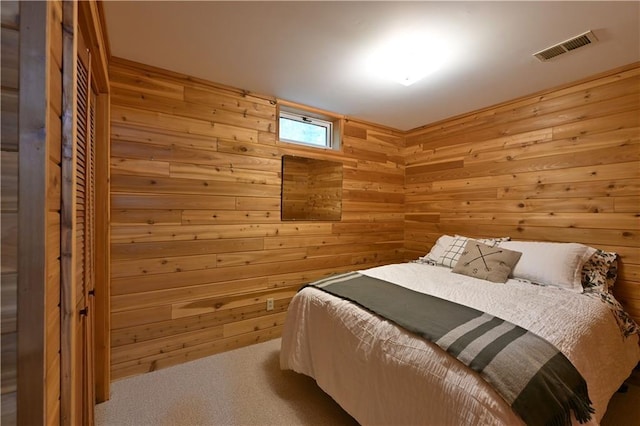 W7607 Whitetail Dr, Minong, WI 54859 - bedroom with wooden walls and carpet floors