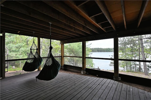 W7607 Whitetail Dr, Minong, WI 54859 - wooden terrace with a water view