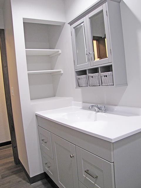79 1st Ave, Benton, WI 53803 - washroom featuring a sink and dark wood-type flooring