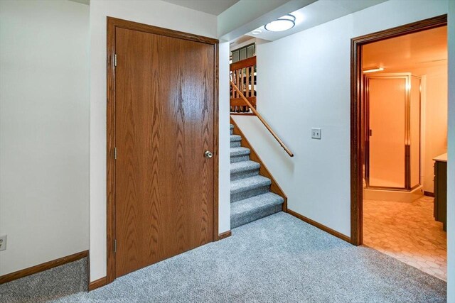 906 Spahn Dr, Waunakee, WI 53597 - staircase with carpet flooring and baseboards
