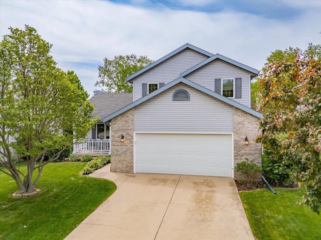 2330 Mica Rd, Madison, WI 53719 - traditional-style home with brick siding, driveway, a front yard, and an attached garage