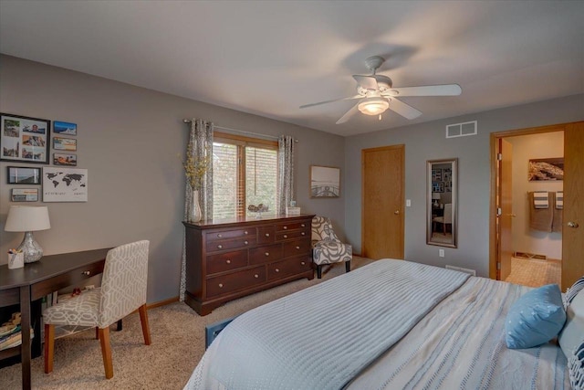 2330 Mica Rd, Madison, WI 53719 - bedroom featuring light carpet, a ceiling fan, and connected bathroom