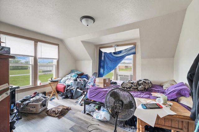 1515 Harrison St, Oshkosh, WI 54901 - additional living space featuring wood finished floors, lofted ceiling, a textured ceiling, and cooling unit
