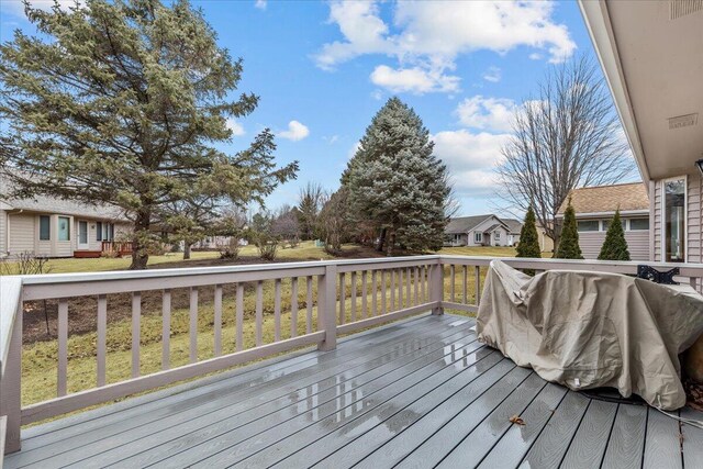 1502 Ridgewood Dr Unit D-7, West Bend, WI 53095 - wooden deck with a residential view and a yard