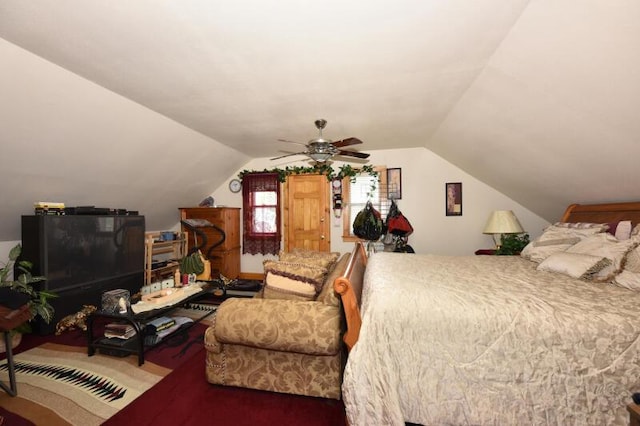bedroom with vaulted ceiling and ceiling fan
