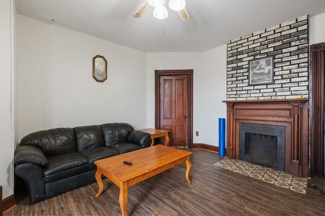 4084 Eagle Mound Pass, Deforest, WI 53532 - living room featuring wood finished floors, ceiling fan, a fireplace, and baseboards