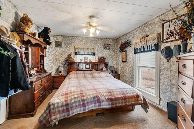 4084 Eagle Mound Pass, Deforest, WI 53532 - bedroom featuring wallpapered walls, carpet flooring, and ceiling fan