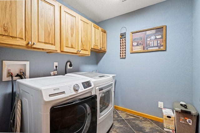 7496 River Rd, Lake Tomahawk, WI 54558 - laundry room with cabinet space, washing machine and clothes dryer, and baseboards