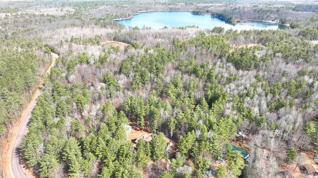 7496 River Rd, Lake Tomahawk, WI 54558 - aerial view of property and surrounding area featuring a heavily wooded area and a nearby body of water