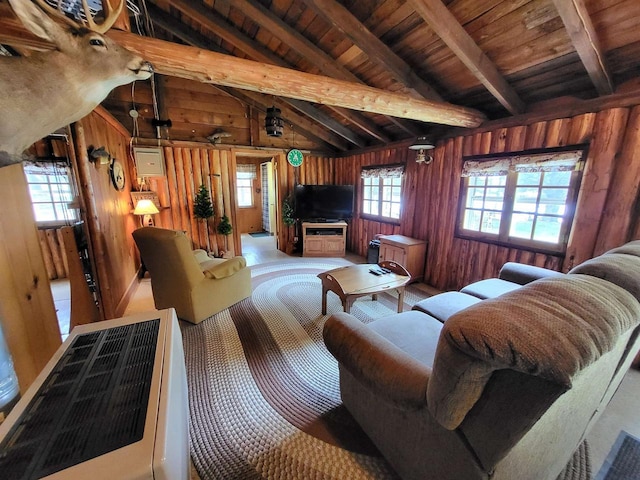 11586 Hidden Haven Dr, Hazelhurst, WI 54531 - living area with wooden walls and wood ceiling