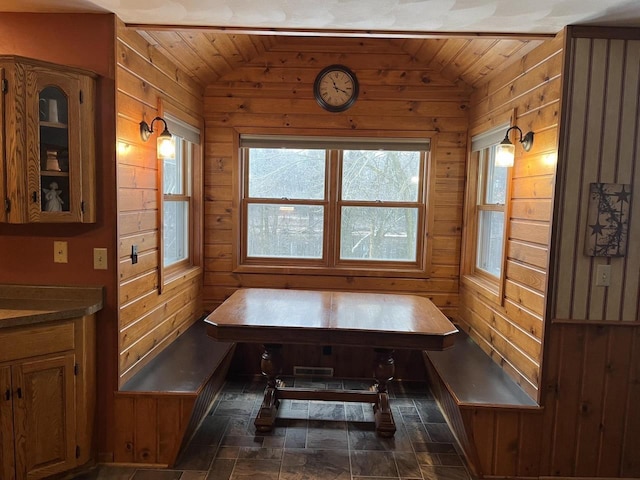 221545 Azalea Rd, Wausau, WI 54401 - dining area featuring breakfast area, wood walls, and lofted ceiling