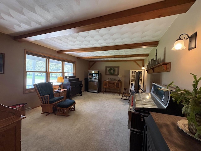 221545 Azalea Rd, Wausau, WI 54401 - living room featuring beam ceiling and light carpet